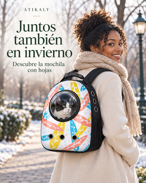Pet Carrier Backpack for Cats and Small Dogs — Leaf Print