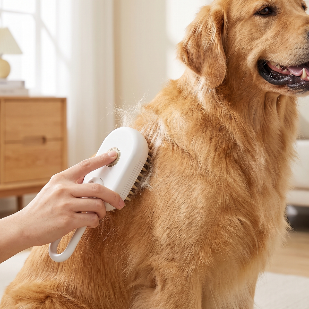 Cepillando a un perro con el cepillo Atikaly