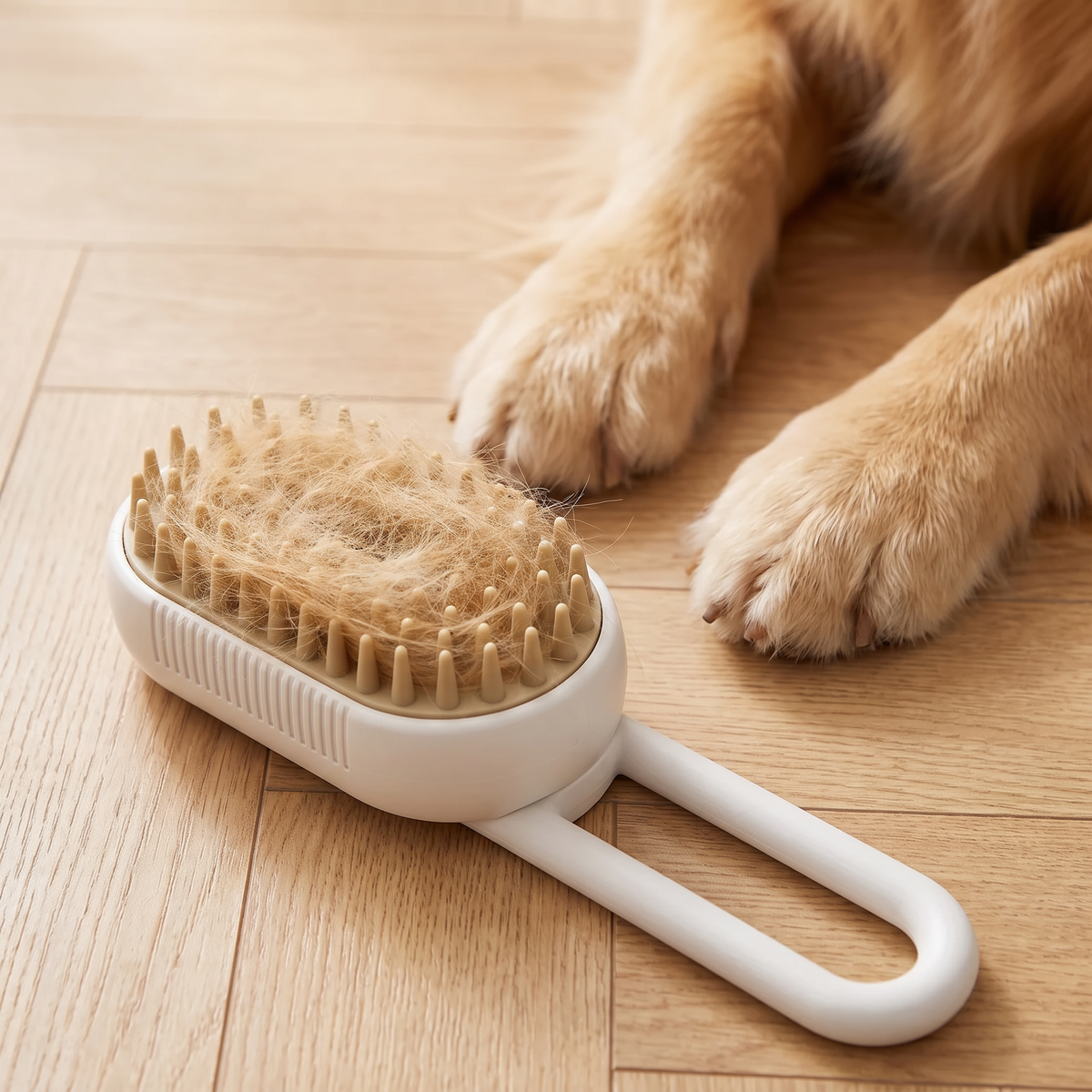 Cepillo lleno del pelo de perro recogido