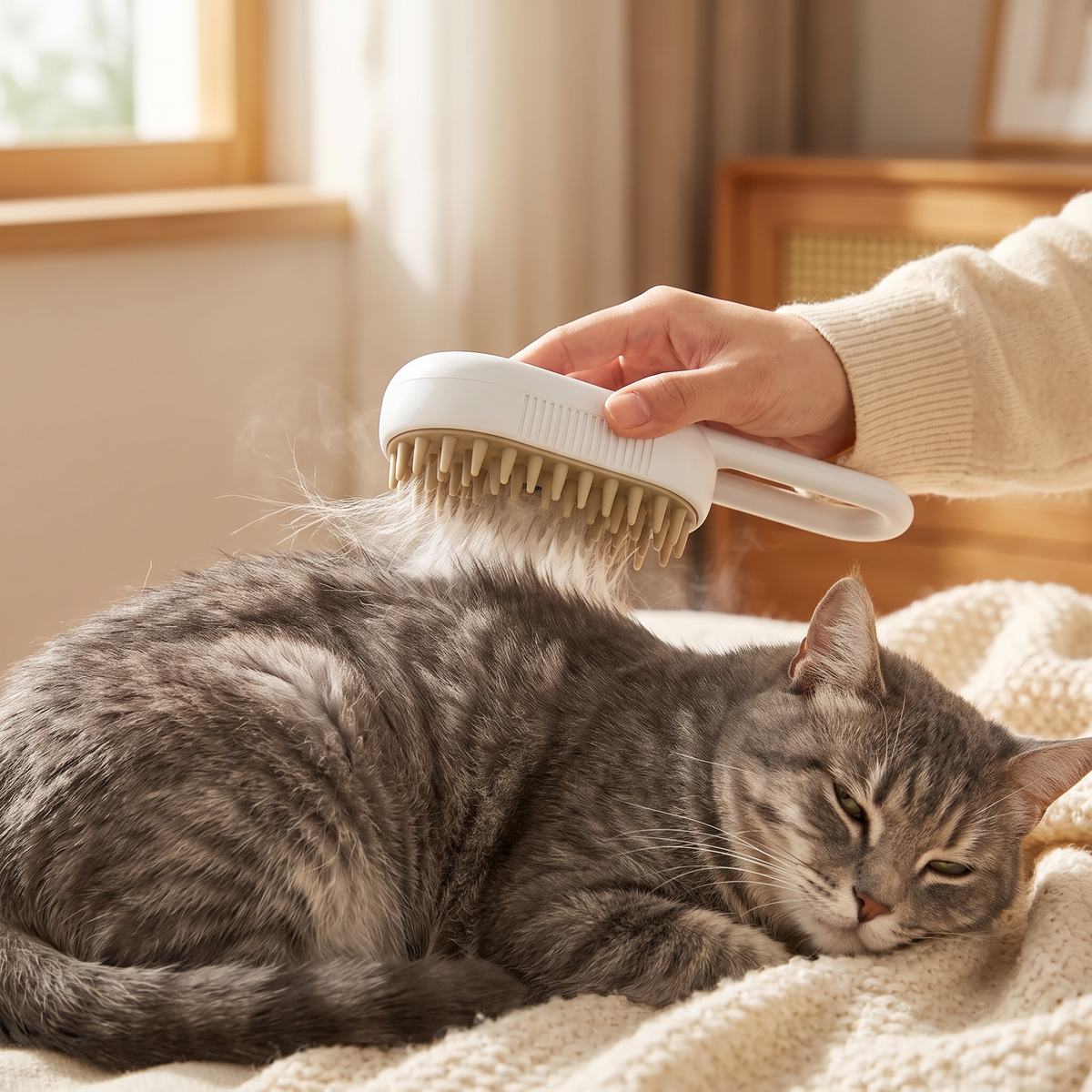 Cepillando a un gato con el cepillo Atikaly