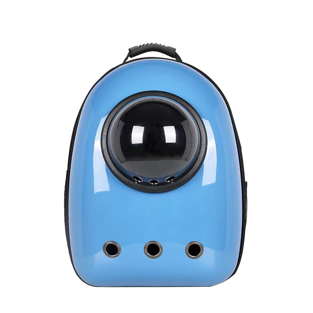 Blue carrier backpack with a clear dome